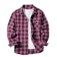 thumbnail image 6 of CYRBOKO Boys' Button Down Plaid Shirts, Loose Long Sleeve Lightweight Fall Breatable Outerwear with Pocket Pink Size 6-7 T, 6 of 7