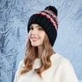 thumbnail image 2 of Diufon Women's Plush Warm Hat Ladies Winter Windproof Vintage Pattern Knitted Wool Hats Fleece Lined Ski Cap, 2 of 7