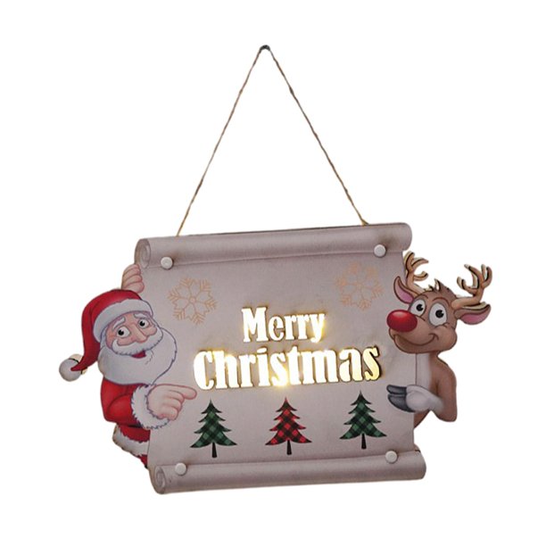 Madera Navidad luces LED placa decorativa corona colgante brillante colgante de pared para vacaciones, porche, de Navidad, suministros de , 30x17,5x2,4 cm Estilo A 30x175x24 cm Estilo A Soledad Letrero colgante