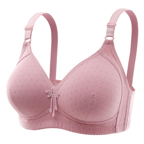 Bralettes for Women Plus Size Embroidered Glossy Comfortable Breathable Bra Underwear No Underwire V-Neck Padded Bra Feature Hook and Eye Closure Full-Figure Bra Style Y-391 , Pink-a S