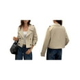 thumbnail image 3 of Abrigo Corto de Mujer, Estilo Gabardina, Informal, Cruzado, Chaqueta Corta, Prenda de Abrigo de Moda para Otoño con Cinturón Caqui M, 3 of 7