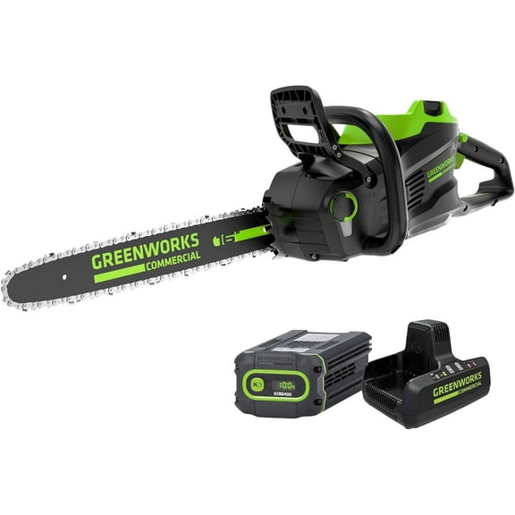 Greenworks 82V 16" Brushless (2.4 kW) Cordless Chainsaw (225 Cuts Per Charge), 4.0Ah Battery and Dual Port Rapid Charger (Great For Landscapers and Professionals