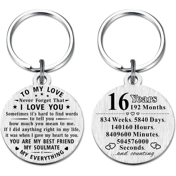 16th Anniversary Keychain Gifts, Steel Engraved 16 Year Anniversary Decorations, Happy Sixteen Year Anniversary for Men Husband Women Wife