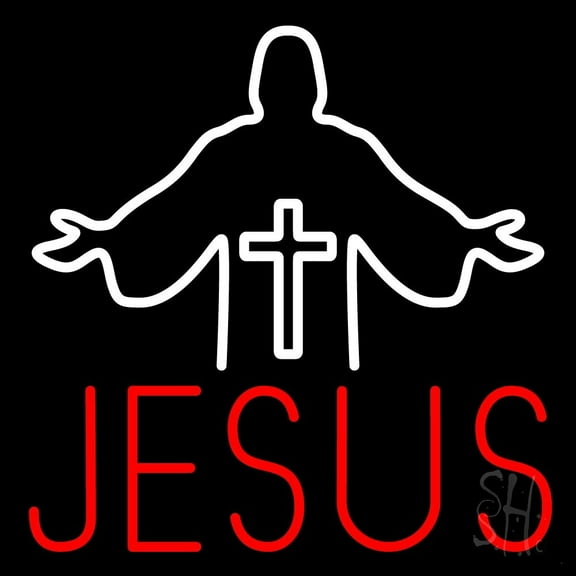 Red Jesus Christian Cross LED Neon Sign 24" Tall x 24" Wide - inches Black Square Cut Acrylic Backing, with Dimmer - Premium built indoor Sign for Home décor, Event, Religious place, Store interior.