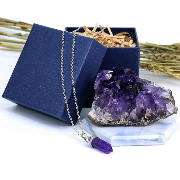Nvzi Irregular Freeform Purple Amethyst Necklace, Amethyst Wand Amethyst Crystal Cluster Amethyst Geode