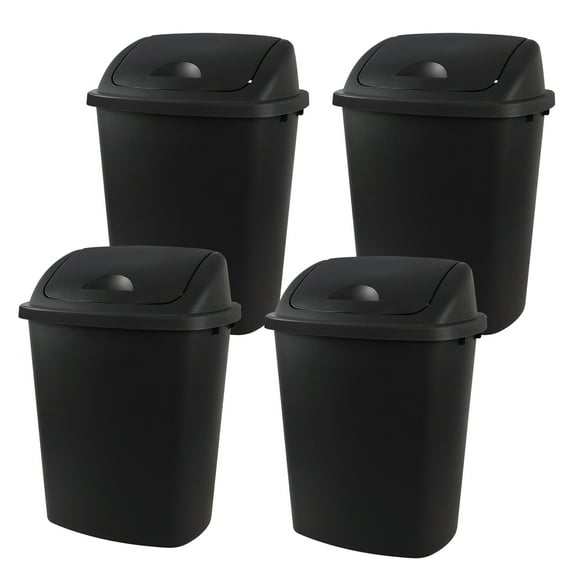 Zopnny 4-Pack 11 Gallon Swing Lid Trash Can, Plastic Swing-Top Garbage Can, Black