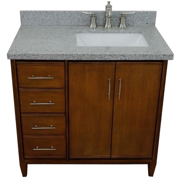 MCM 37" Solid Wood Vanity with Right Rectangle Sink in Walnut/Gray