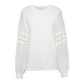 thumbnail image 1 of Blusas de moda para mujer Tops de punto sueltos casuales Jersey Camisas de manga larga de encaje ahuecadas （blanco）, 1 of 5