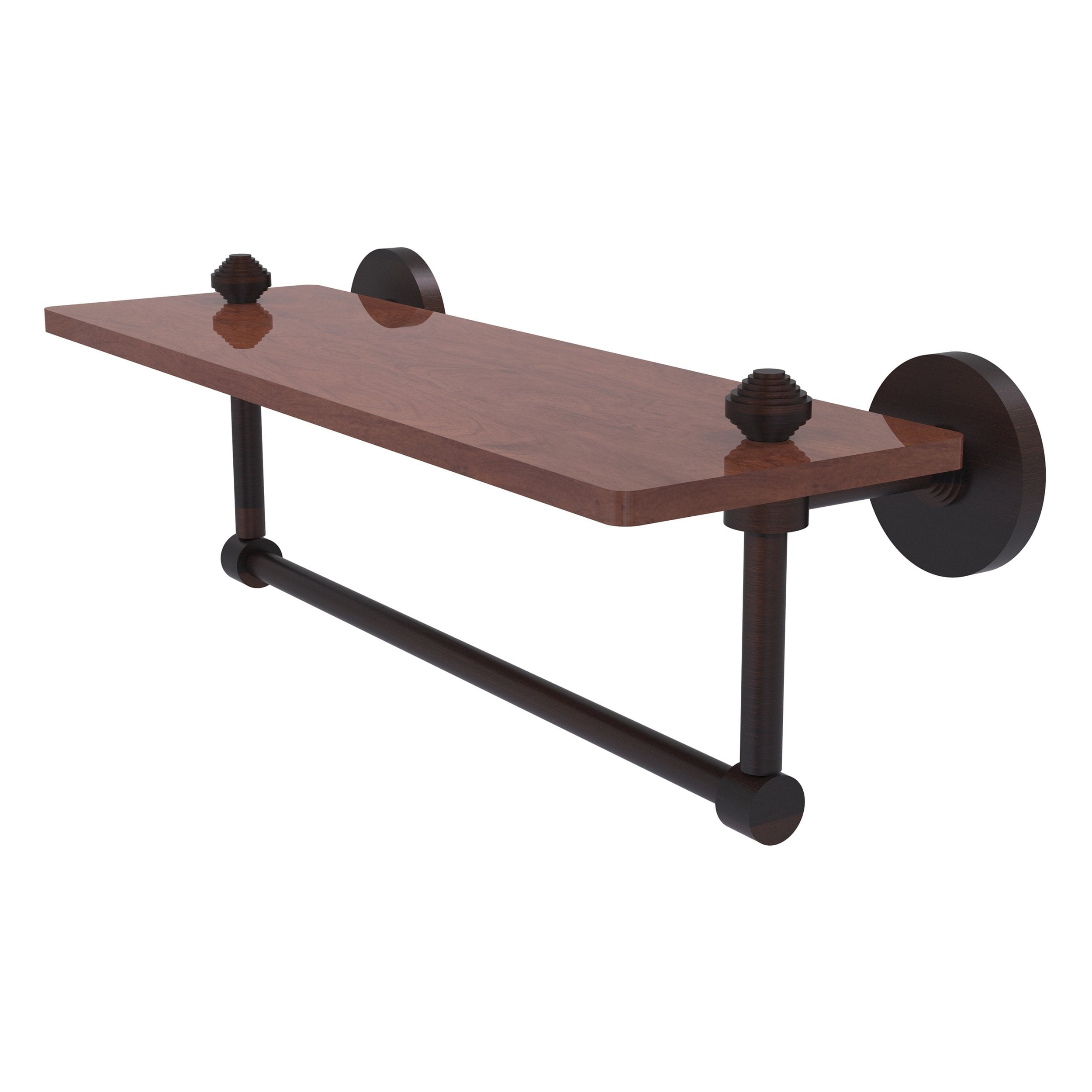 South Beach Collection 16-in Solid IPE Ironwood Shelf with Integrated Towel  Bar in Venetian Bronze