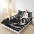 thumbnail image 4 of jejeloiu Kawaii Cat Animals Full Size Sheets,Black Geometric Stripe Bed Sheets For Girls Kids 4-Piece, 4 of 7