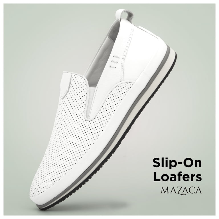 White Perforated Slip-On Loafers for Men Men WHITE Real Leather Backless Slip On Mule Gold Buckle  main image 4