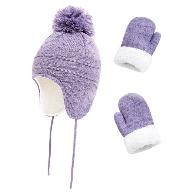 1 Set Beanie Hat Comfortable Baby Hats Children Gloves Exquisite Outdoors Clothes Wool Accessory for Resisting Coldness Lilac S 1-3 years old