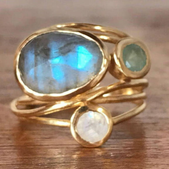 Women Creative Multi-Layer Colorful Moonstone Simulation Shell Ring