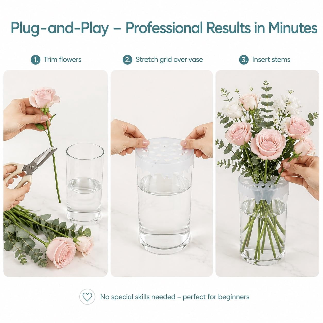Silicone Flower Arranging Grid, Flexible Floral Stem Holder for Vases, Water Proof Reusable Flower Arranger for Home Restaurant, Wedding Banquet Decoration Accessories Easy DIY Arrangements