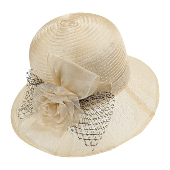 TRUBKH Women's organza hat fancy hats for women vintage hats Sun Hat for Ladies Summer Sunhat Bowler Hat Dressy Hats Packable Wide Brim Hats Wide Brim Sun Hat church hats Hat for Women Beige One Size