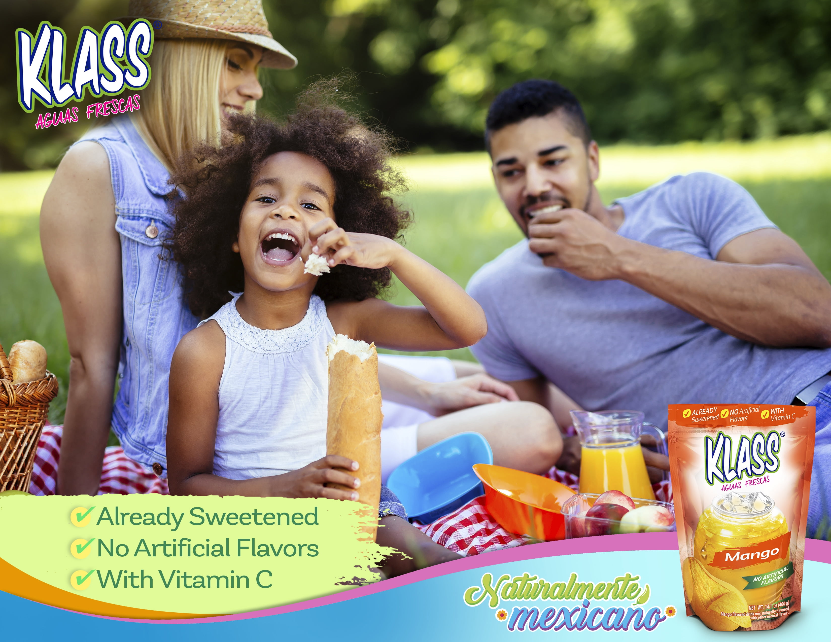 (2 pack) Klass Aguas Frescas Mango, with Vitamin C, Multiserve, Powdered Drink Mix, 14.1oz