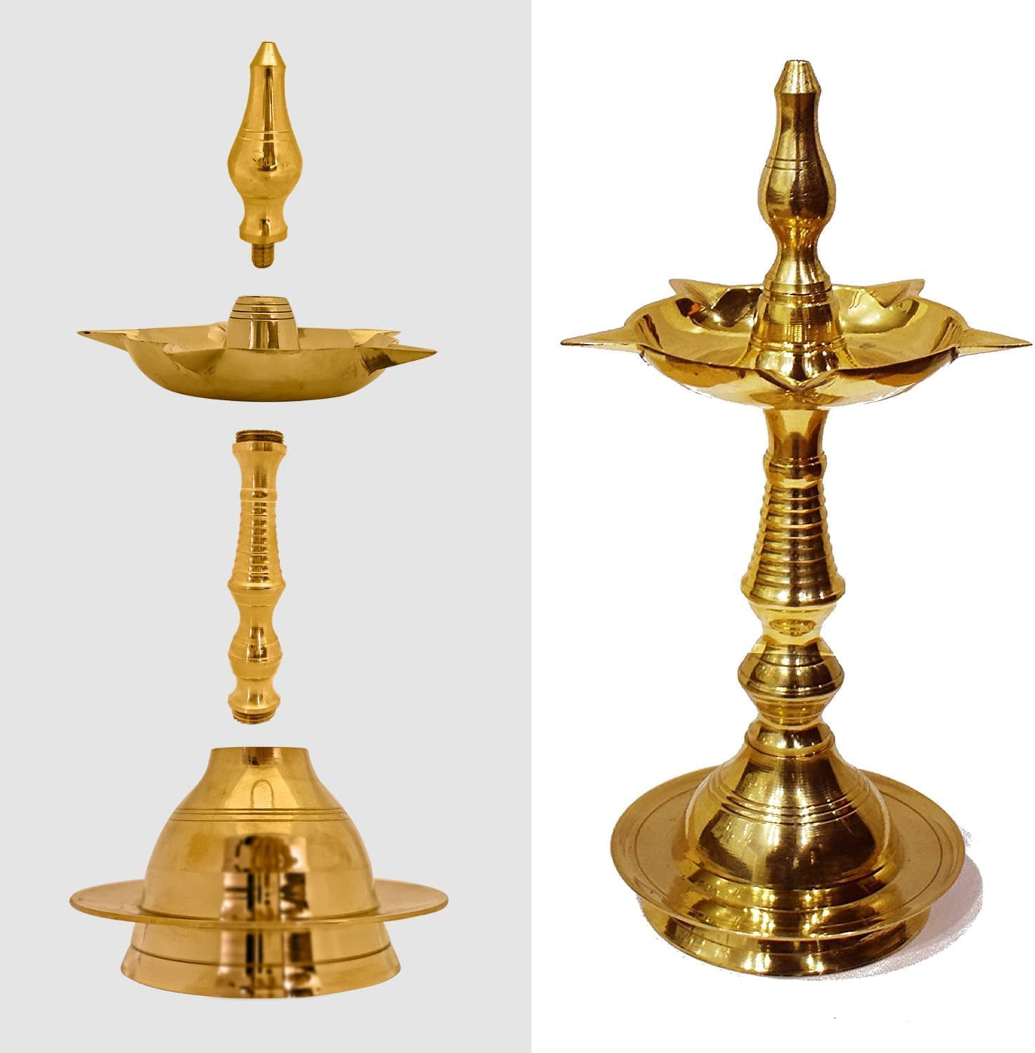 Sharvgun 2 Pc Brass Diwali Puja Diya 11.5" Kutthu Vilakku Pooja Dia Oil Lamp Engraved