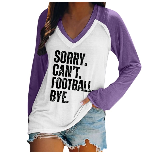 TSADFHJI Hauts Habillés de Noël pour Femmes Grande Taille Femmes Décontracté Chandails Légers à Col Rond Manches Longues T-Shirt à Enfiler Imprimé Graphique de Football TTG Violet