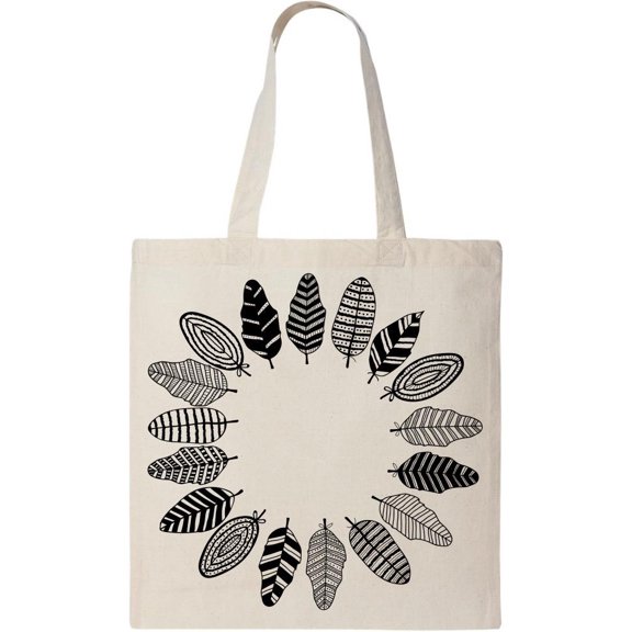 Smartprints Feathers Circle Frame Tote Bag - Image by Shutterstock, One Size Cotton Canvas Tote Bag
