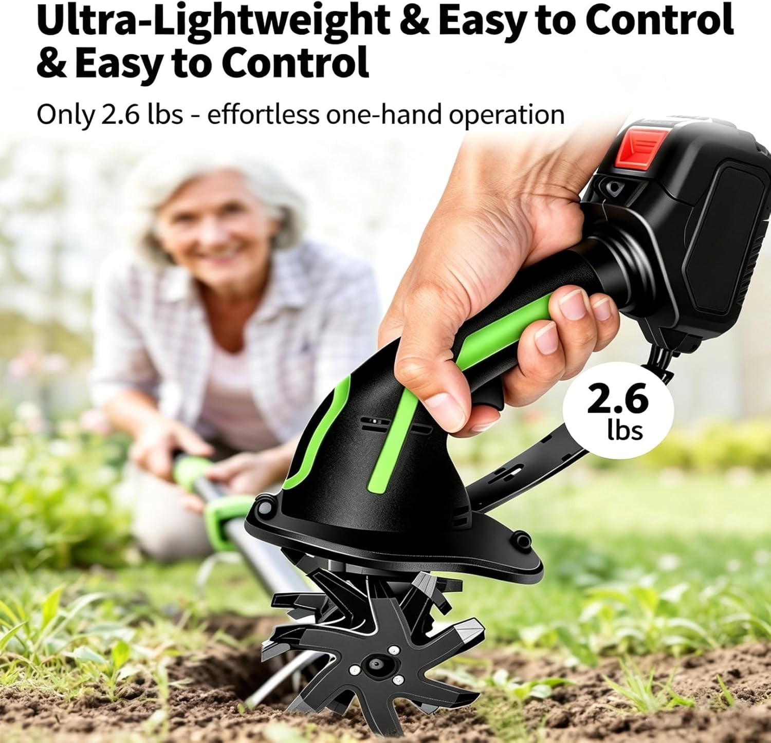 Rechargeable Cordless Tiller Cultivator with Extension Pole