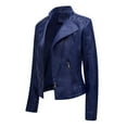 thumbnail image 2 of ZAZYULZ Slim Fit Leather Jacket Womens Thin Lapel Collar Motorcycle Jacket Leather Transitional Jacket(Dark Blue,Xxxxl), 2 of 7