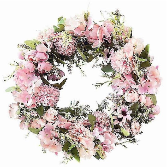 Realistic Handmade Pink Wreaths for Front Door, Window, Wedding, Wall Home Decor -17Inch Artificial