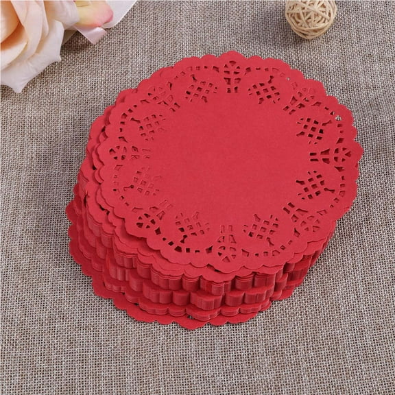 WHAMVOX 100pcs 5.5 Inch 14cm Vintage Lace Paper Doilies for Crafts Placemats Table Decor Accessories (Random Color)
