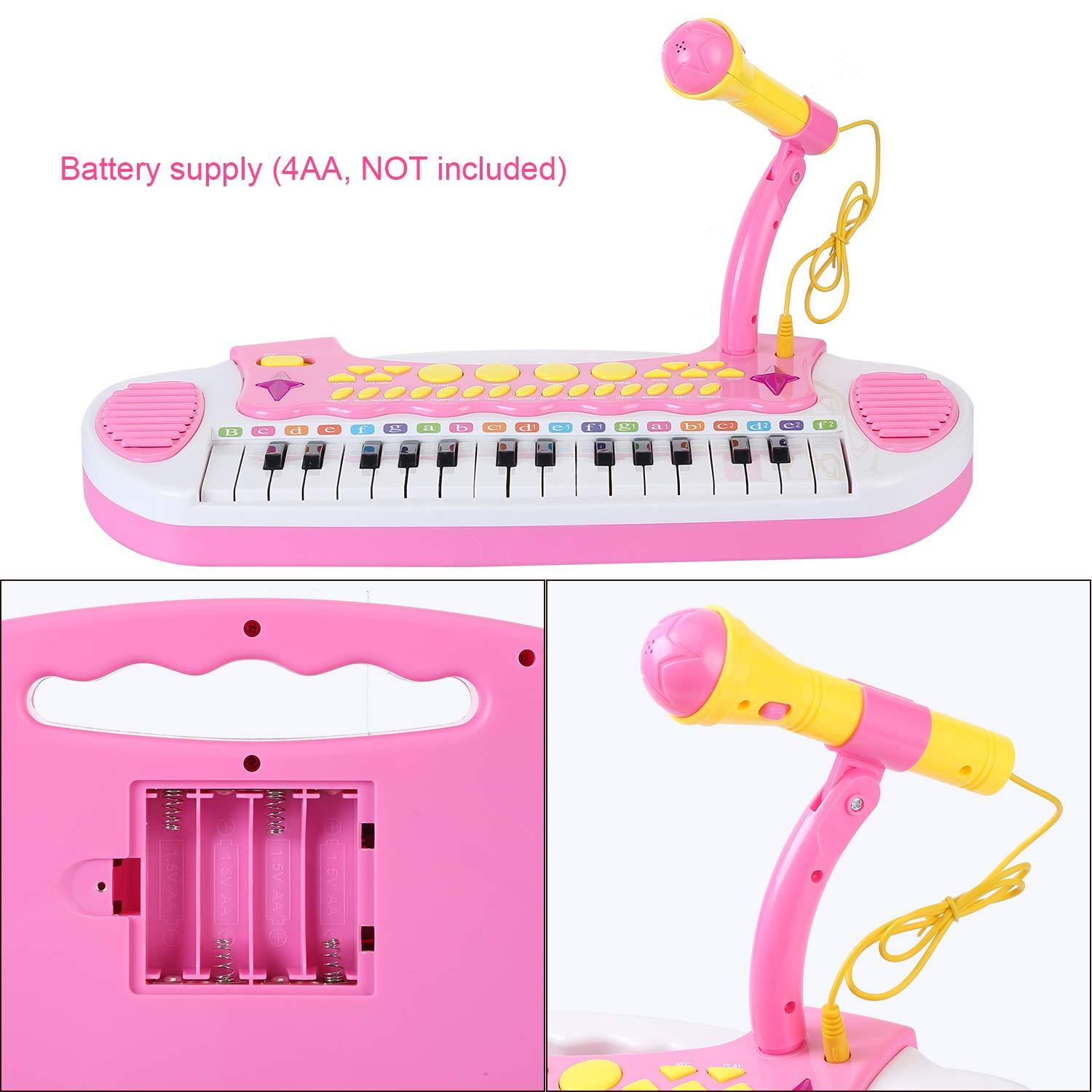Kids Portable Piano Electronic Keyboard,Toy Piano for Baby with Microphone,Kids Keyboard Piano for Educational Development,Toddlers Birthday Gift,35x19CM,Pink 