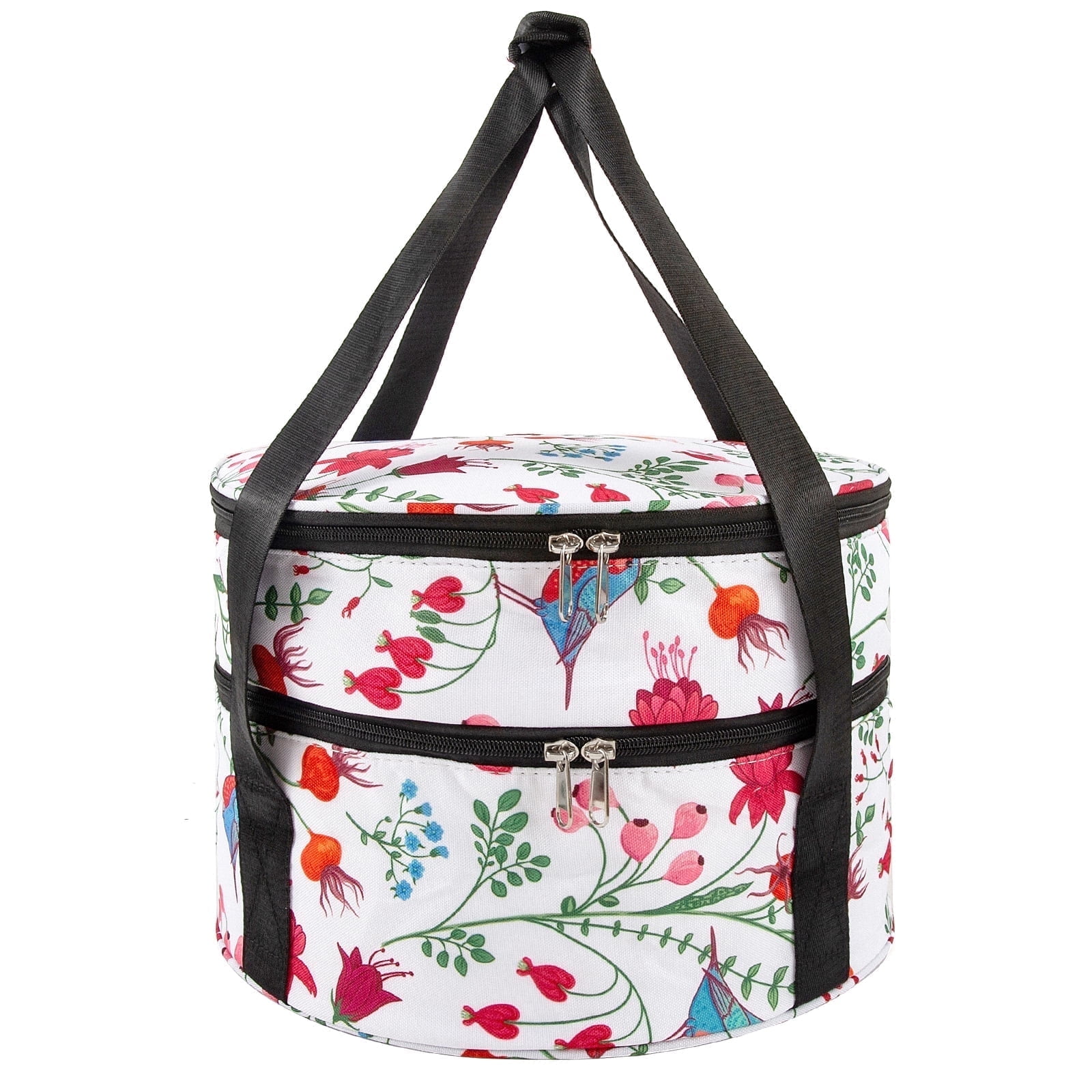Numjaw Double Decker Casserole Carrier, Pie Carrier for Hot or Cold Food, Round Floral Insulated Casserole Carrier Bag for Trip, Party, Picnic