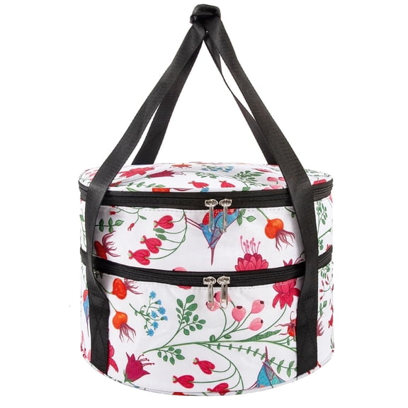 Numjaw Double Decker Casserole Carrier, Pie Carrier for Hot or Cold Food, Round Floral Insulated Casserole Carrier Bag for Trip, Party, Picnic