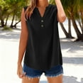 thumbnail image 2 of Linen Tops for Women V Neck Sleeveless Tank Top Solid Color Button Up Shirts Curved Hem Blouses Loose Fit Summer T Shirts, 2 of 7