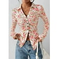 thumbnail image 3 of PRETTYGARDEN Women Button Down Floral Shirts Fall Trendy Long Sleeve V Neck Ruched Fitted Mesh Blouse Tops Date Outfits, 3 of 10