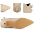 thumbnail image 3 of DARING DIVA Women's Pointed Toe Bow Cutout Kitten Heels Ankle Booties 9 Beige, 3 of 6