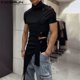 thumbnail image 4 of INCERUN Tops 2024 Camisetas de estilo americano con diseño deconstructivo y hebilla de metal para hombre, camisetas de moda para hombre, camisetas de manga corta sólidas S-5XL, 4 of 5