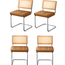 JERFIT Mid-Century Modern Dining Chairs Set of 4, Faux Leather Upholstered Seats with Rattan Backrest, Stackable Steel Frame Kitchen & Dining Room Chairs