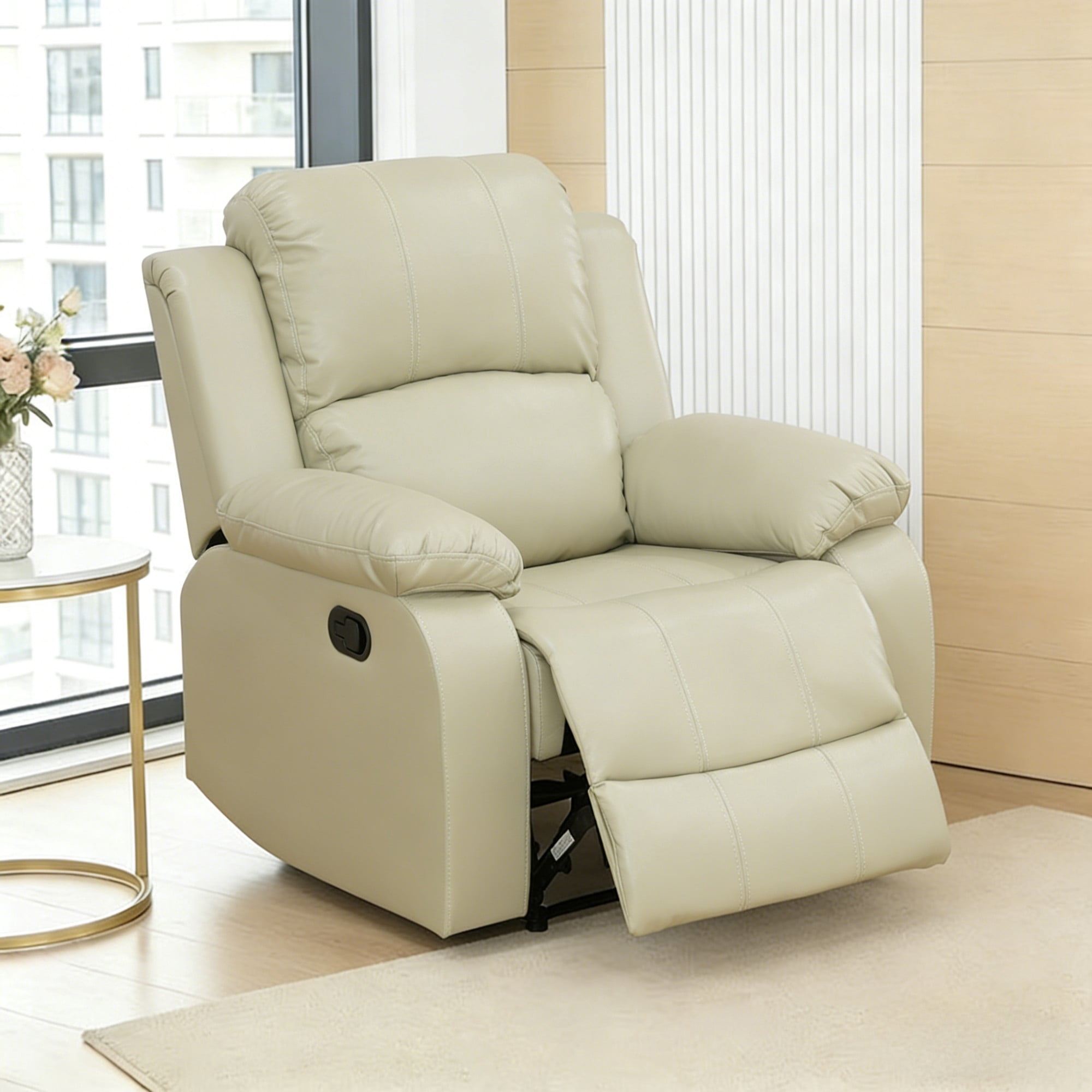 BSHTI PU Manual Recliner Chair Set of 2 – Single Sofa Recliners with Adjustable Backrest, High-Density Foam, Hardwood Frame – Comfort Lazy Chair for Living Room, Bedroom, Beige
