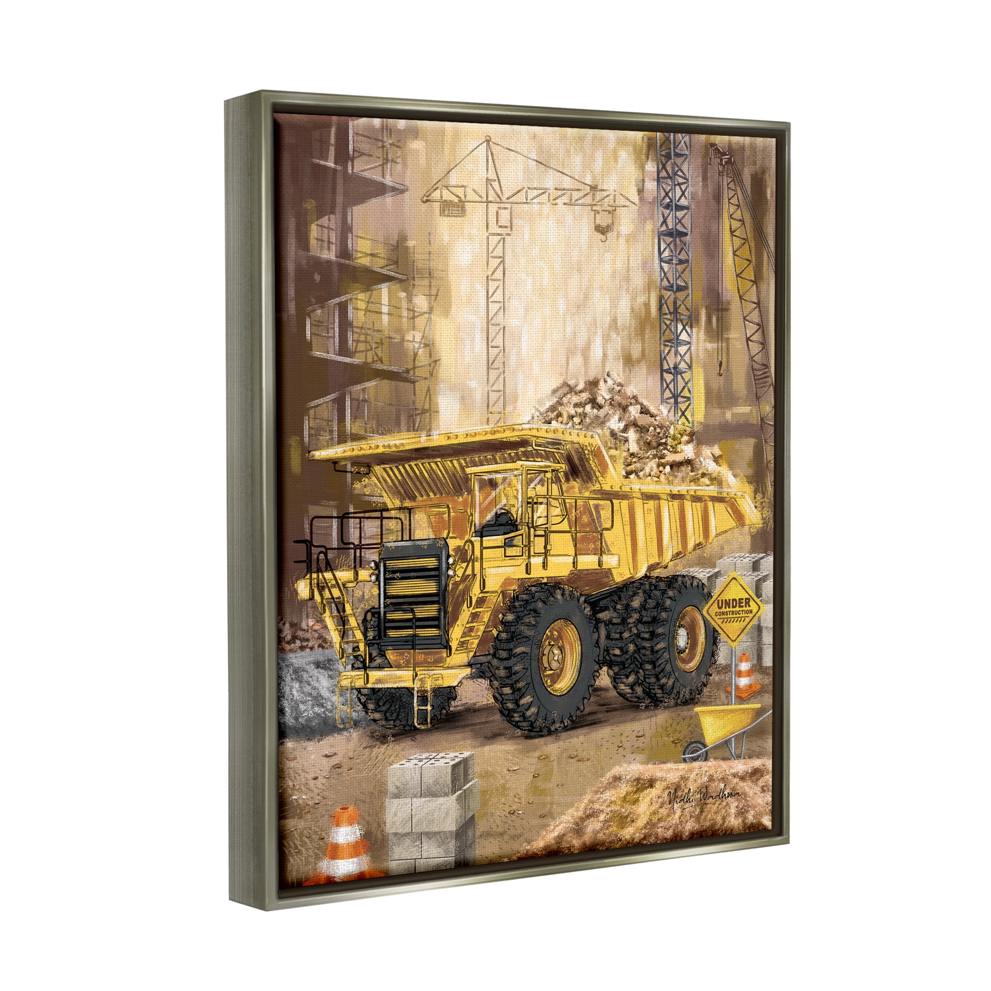 Stupell Industries Under Construction Site Transportation Painting Gray Floater Framed Canvas Art Print Wall Art, 25 x 31