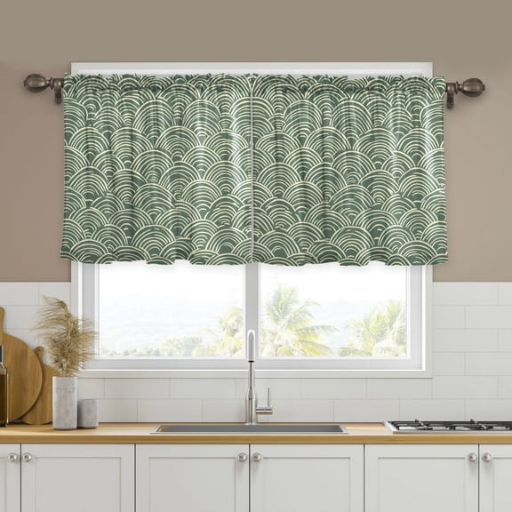 Yayeee Kitchen Curtains Set of 2 Light Filtering 57"x24" Over Sink Window Panels, Retro Green Abstract