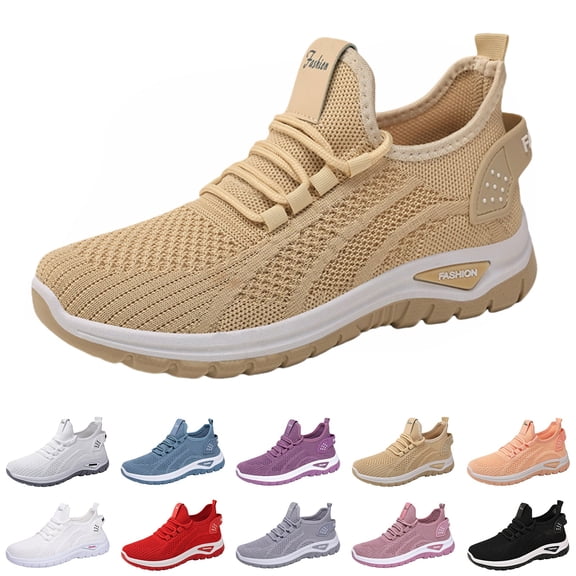 longantii Orthopedic Shoes for Women Arch Support Non Slip Slip on Running Shoes Wide Mesh Stretch Volleyball Shoes Comfort 2026 New Foam Shoes Beige