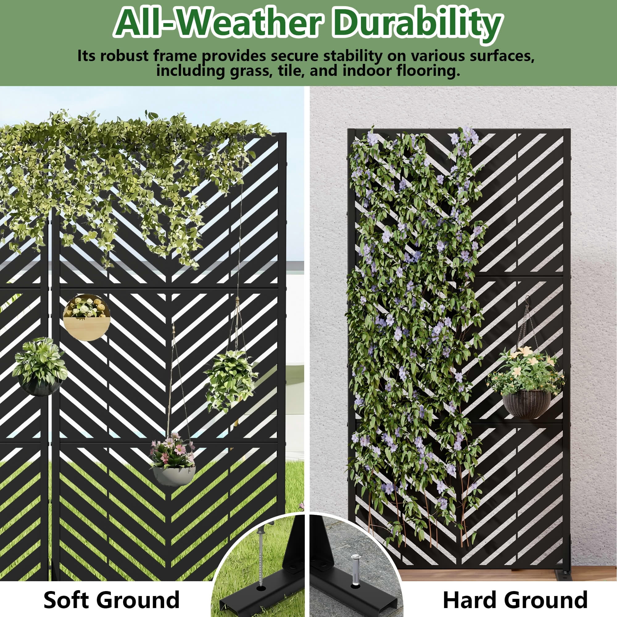 MAYEERTY 2-Piece Outdoor Metal Privacy Screen 5ft Black, 3-Panel Parallel Decorative Screen, Rust-Resistant for Patio
