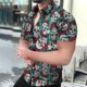 thumbnail image 3 of Camisa para hombre estilo hawaiano con estampado de calavera de terror, flores, cuello abatible, un solo botón, informal, para playa y resort, novedad de 2024, 3 of 5