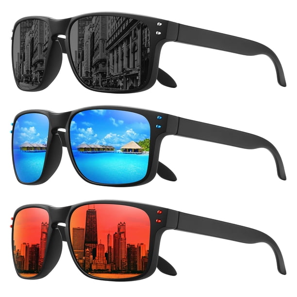 Gafas de sol MEETSUN con protección UV400 polarizadas, paquete de 3, negro+azul+rojo