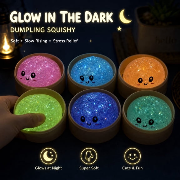 Lighted Dumpling Squishies, Colorful Dumpling Stress Balls, Light up Dumpling Squishies, Fidget Sensory Squeeze Dough Ball Stress Relief(Colors Random,1PC) Crazy Dumpling for Fun