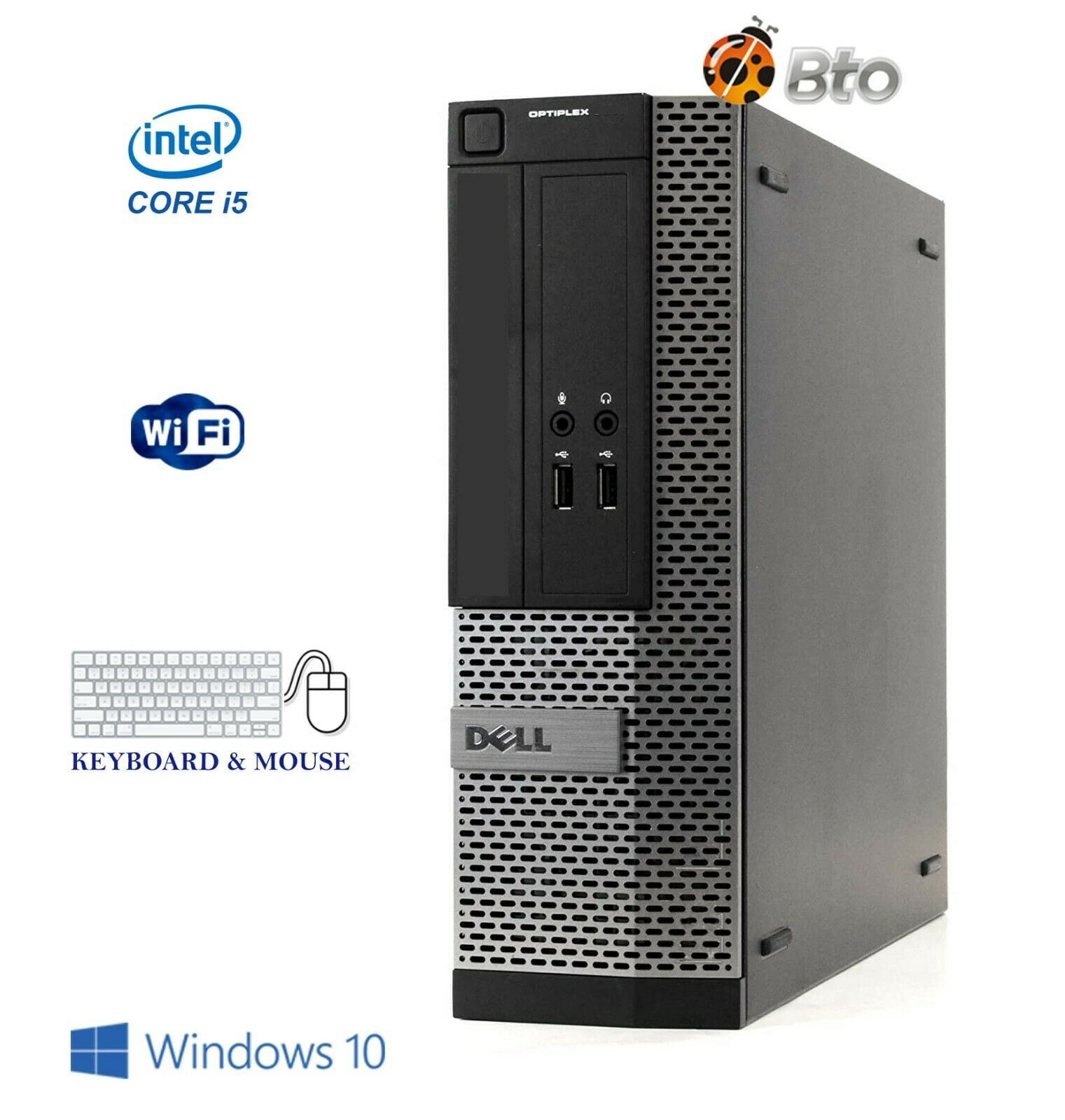 Restored Gaming Dell Desktop SFF Computer PC Intel Core i5 Processor 16GB Ram 240GB SSD 1TB HDD 24" LCD, Bto AMD Radeon RX 550 DDR5, KB & Mouse Wifi Adapter Windows 10 (Refurbished)