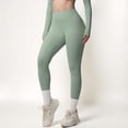 thumbnail image 3 of Women's High Waist Seamless Full-Length Leggings with Compression Fit Stretch Fabric and Minimal Logo Detail - Green, Medium, 3 of 7