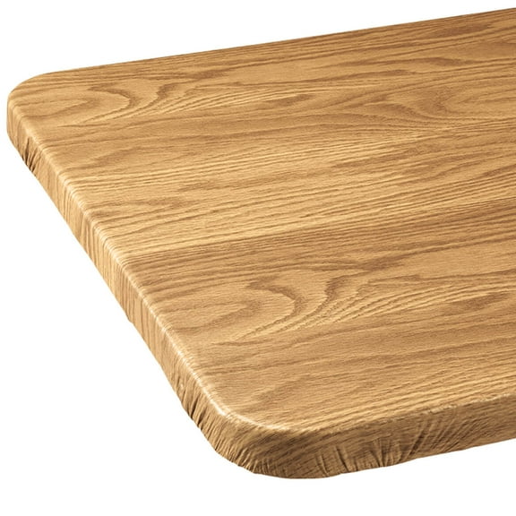 Wood Grain Vinyl Elasticized Banquet Table Cover, Soft Fleece Back, Indoor Décor - Measures 48" x 24" Oblong, Pine
