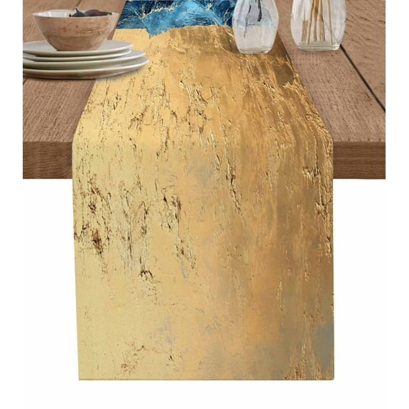 Blue Abstract Ocean Table Runner-Cotton Linen- 108 Inch Holiday Dresser Scarves, Abstract Brown Coast Neutral Art Tablerunner for Kitchen Coffee/Dining Bedroom Living Room Dinner Scarf Décor 13x108