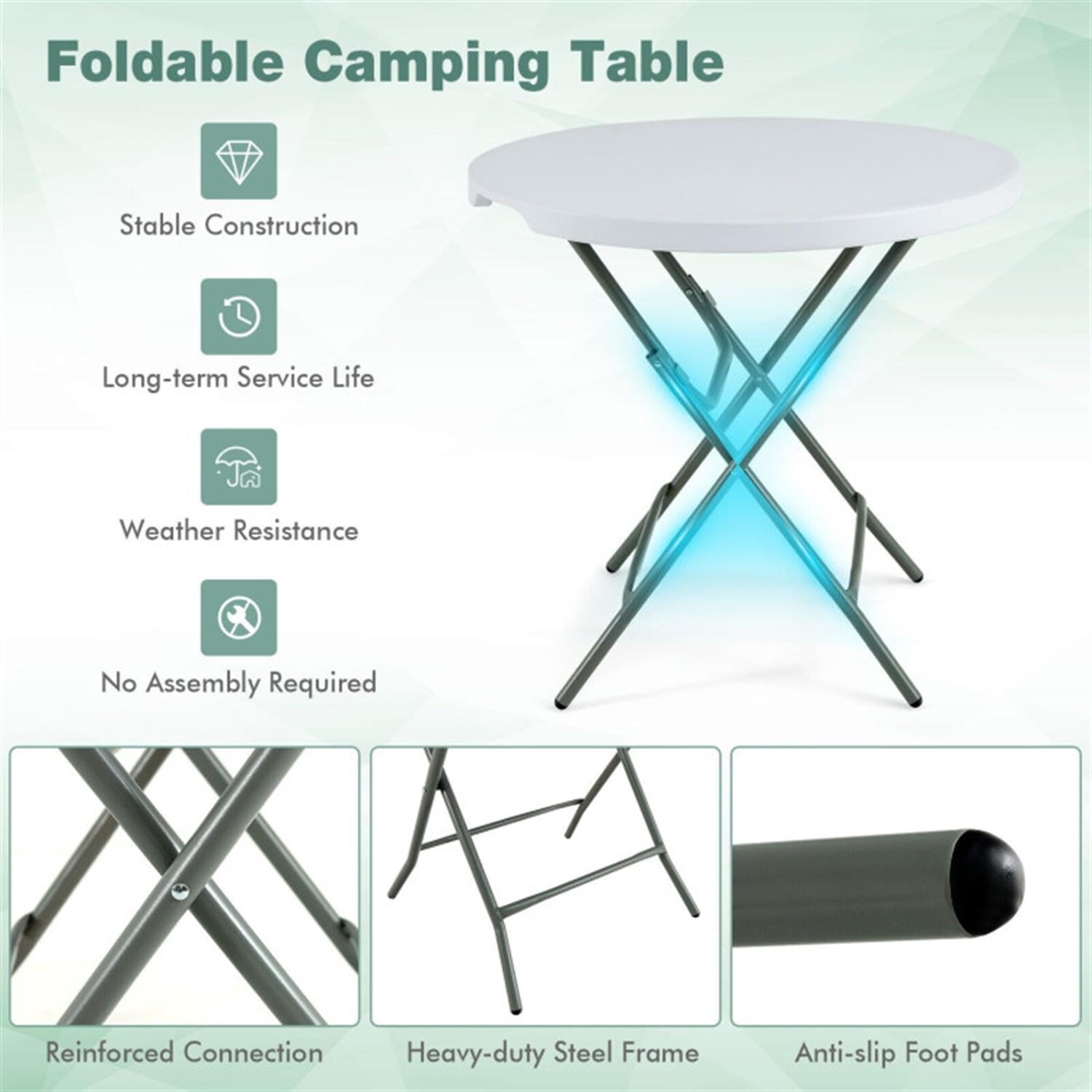 Demi Bonn 32" Round Foldable Lightweight Table with Double Lockable Doors fordoor Outdoor, Portable Fold-in-Half Plastic Dining Picnic Party Camping Table, White