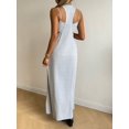 thumbnail image 3 of Light Grey Solid Asymmetric Neck Sleeveless Maxi Dress With Built-In Bra, 3 of 8