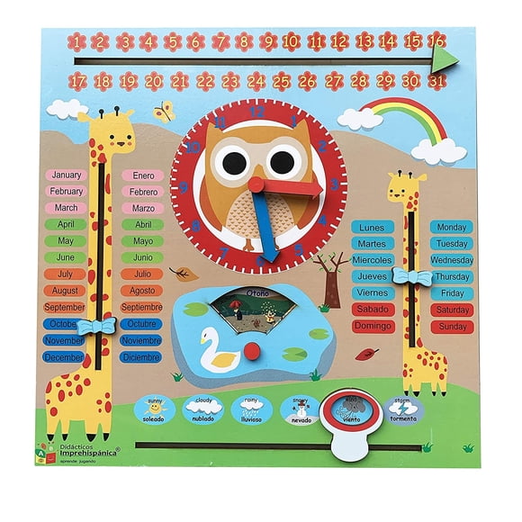 Calendario Infantil Indicador del Tiempo de Madera Horizontal, Material Didáctico para Niños Montessori Preescolar, Tablero Educativo DIDACTICOS RELOJ DIDACTICO